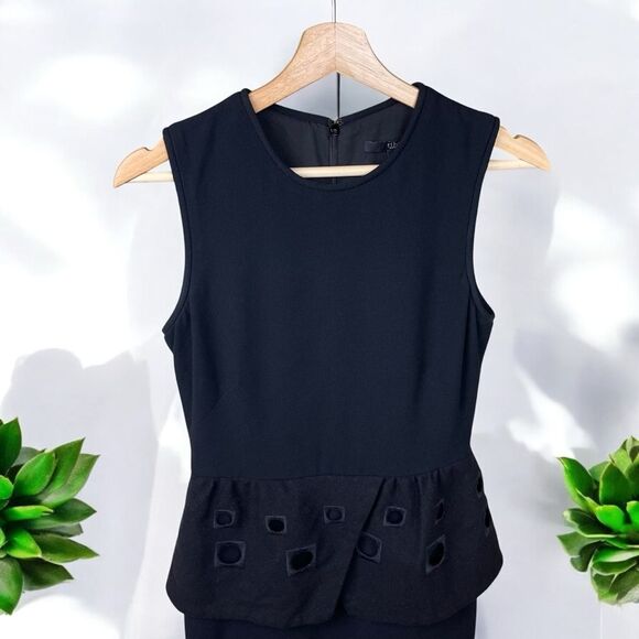 Tibi Wool / Cashmere Peplum Sheath Dress with Embroidered Eyelet Detail - Picture 4 of 9